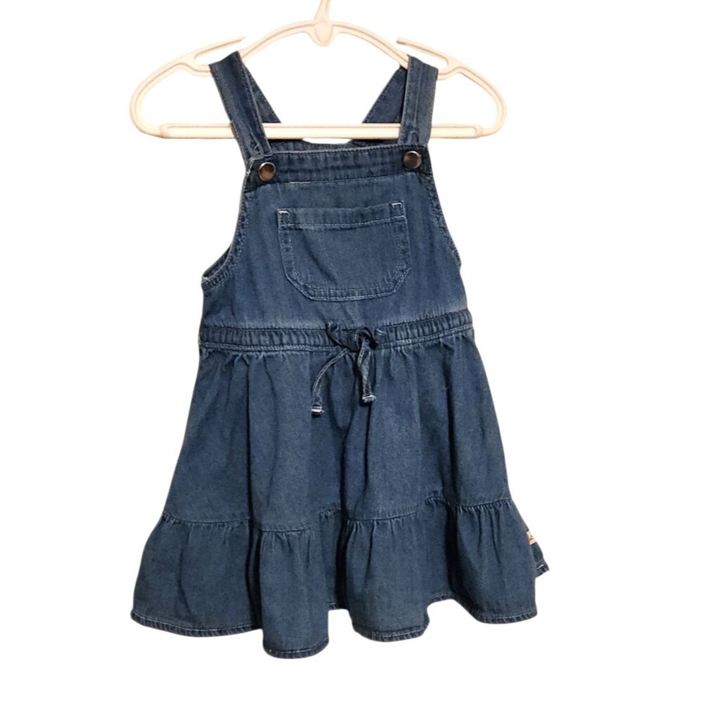 RuffleButts Denim Overall Dress Elastic Waist Ruffle Toddler Size 18-24 months